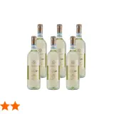 Sechs Flaschen Valmarone Soave, ein exzellenter italienischer Weißwein, bereit für den Genuss.
