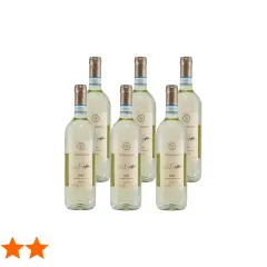 Sechs Flaschen Valmarone Soave, ein exzellenter italienischer Weißwein, bereit für den Genuss.