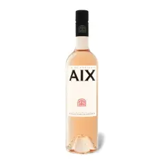 Flasche Roséwein von Maison Saint Aix, Vin de Provence, mit dem Etikett "AIX" und dem Siegel "Coteaux d'Aix en Provence".