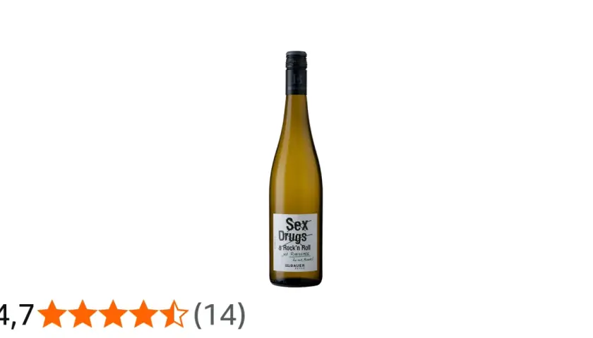Flasche mit dem Etikett "Sex, Drugs & Rock'n Roll" – ein Riesling aus der Pfalz.