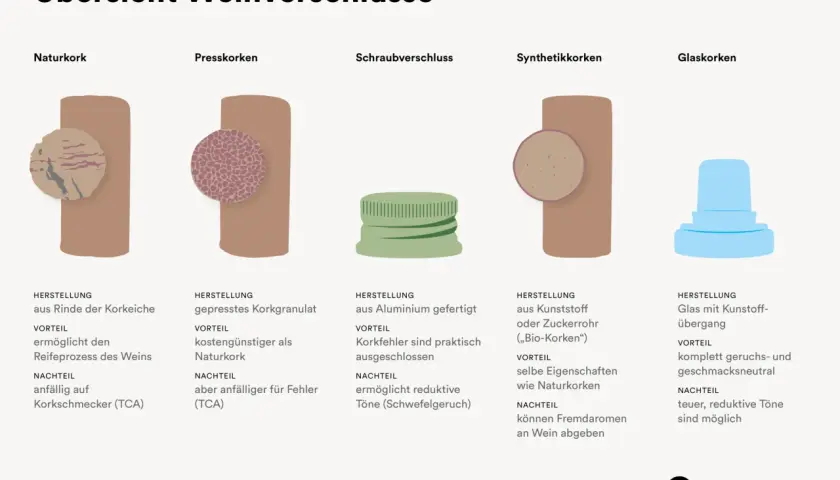 Übersicht Weinverschlüsse: Naturkork aus Rinde, Presskorken aus Granulat. Was ist Korken? Beide sind Naturmaterialien, aber mit Unterschieden.