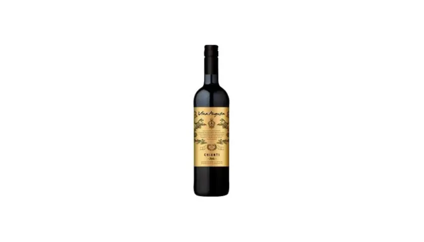 Eine Flasche Vina Augusta Chianti trocken mit goldenem Etikett.