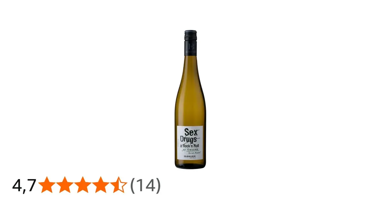 Flasche mit dem Etikett "Sex, Drugs & Rock'n Roll" – ein Riesling aus der Pfalz.