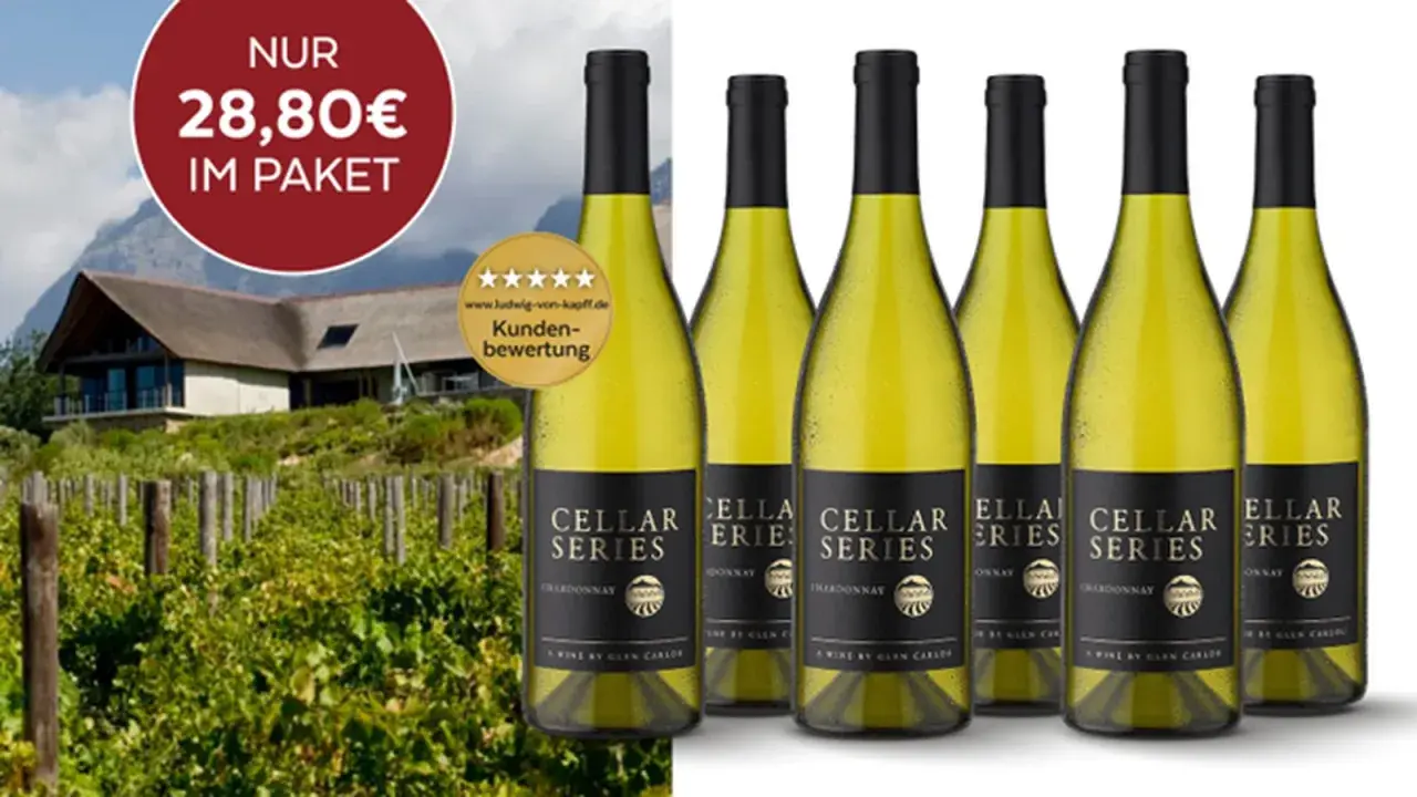 Sechs Flaschen Chardonnay "Cellar Series" im Paket für 28,80€. Ein Wein, der nach Sonne und Reben duftet.