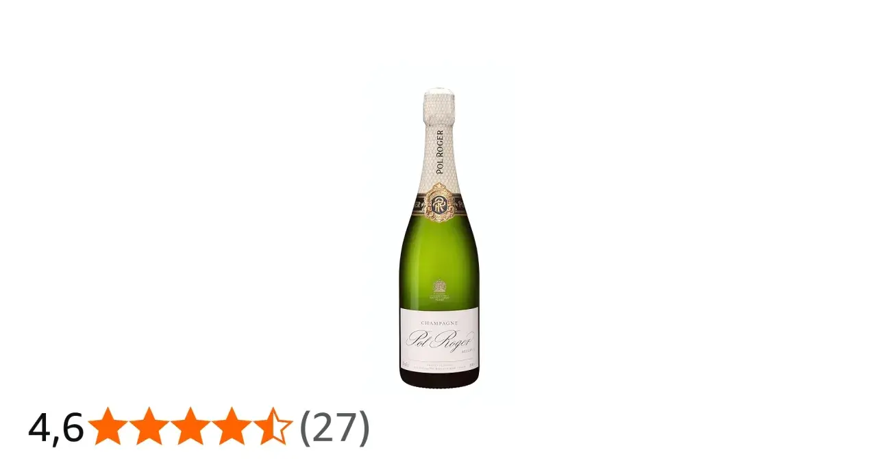 Flasche Champagner von Pol Roger, mit Sternenbewertung 4,6 von 5.