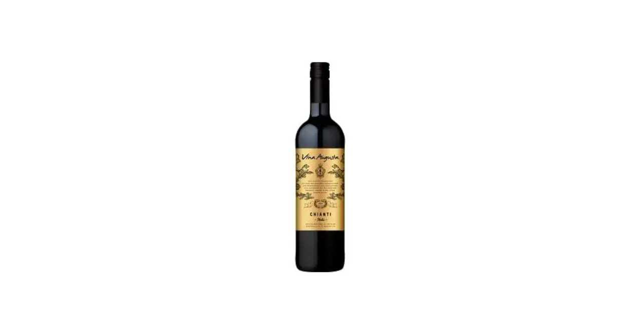 Eine Flasche Vina Augusta Chianti trocken mit goldenem Etikett.
